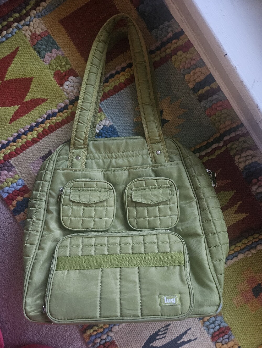 Lug CABBY Large Green Tote Shoulder Bag Zippered Pockets